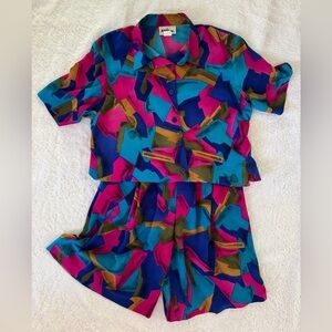 Katie Brooke vintage‎ 1980’s shorts & top geometric bright print set EVC size 12